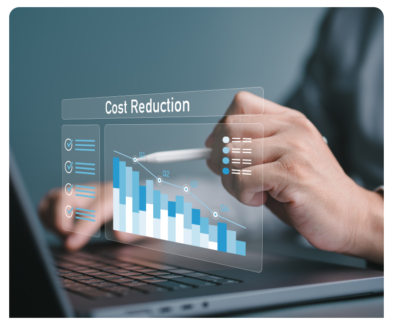 Cost reduction graph on laptop screen